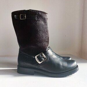 Frye Black  Leather Cow skin Mid Calf Boots 6.5B Mexico
